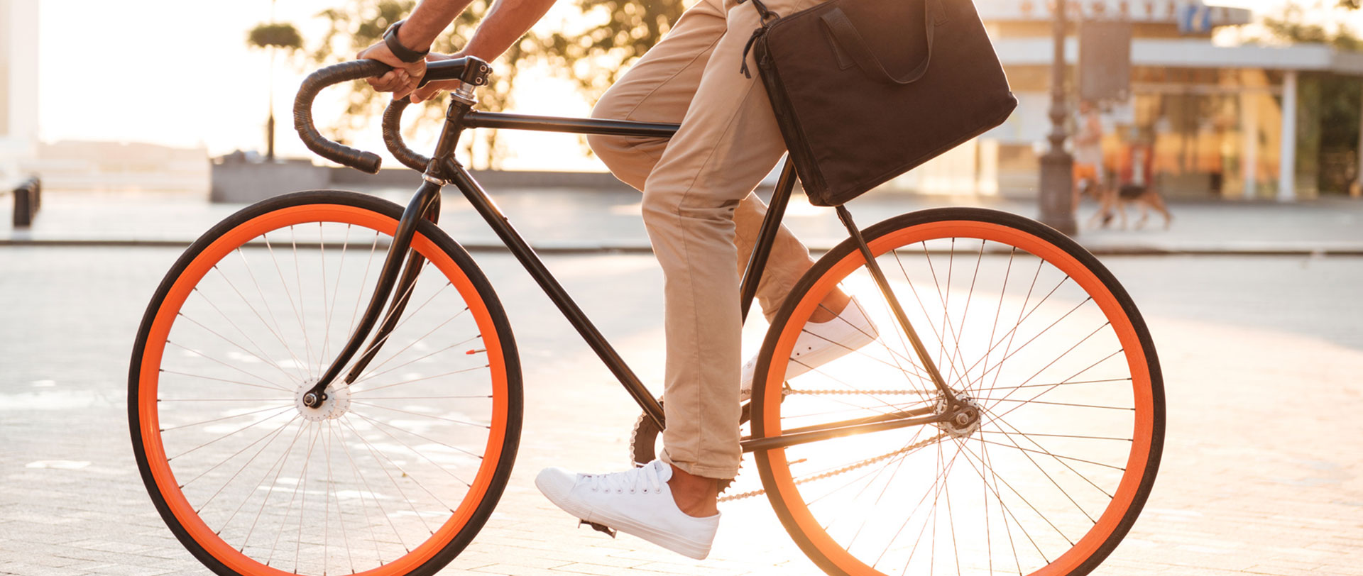 man riding bike to work